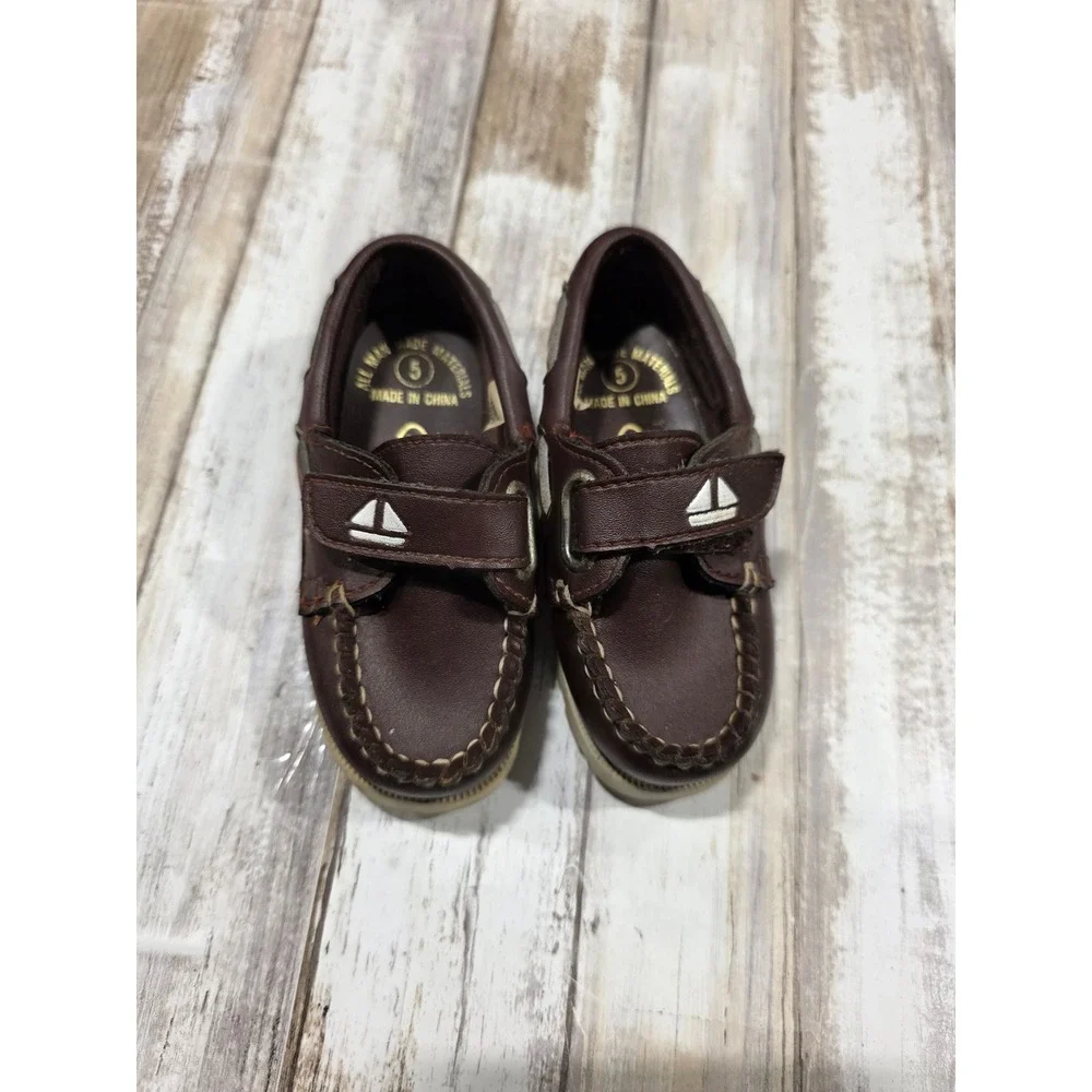 Superoos Toddler Boys Size 5 Brown‎ Boat Shoes Hook and Loop Sailor Loafers